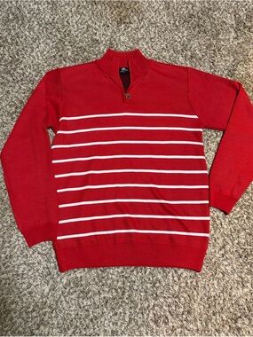 Men's Red Striped Quarter-Zip Sweater